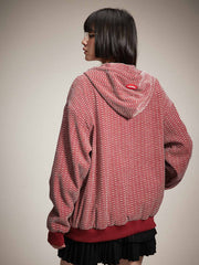 フード付きレッドスウェット