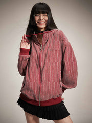 フード付きレッドスウェット