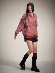 フード付きレッドスウェット