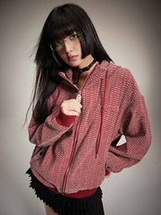 フード付きレッドスウェット