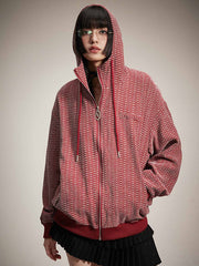 フード付きレッドスウェット