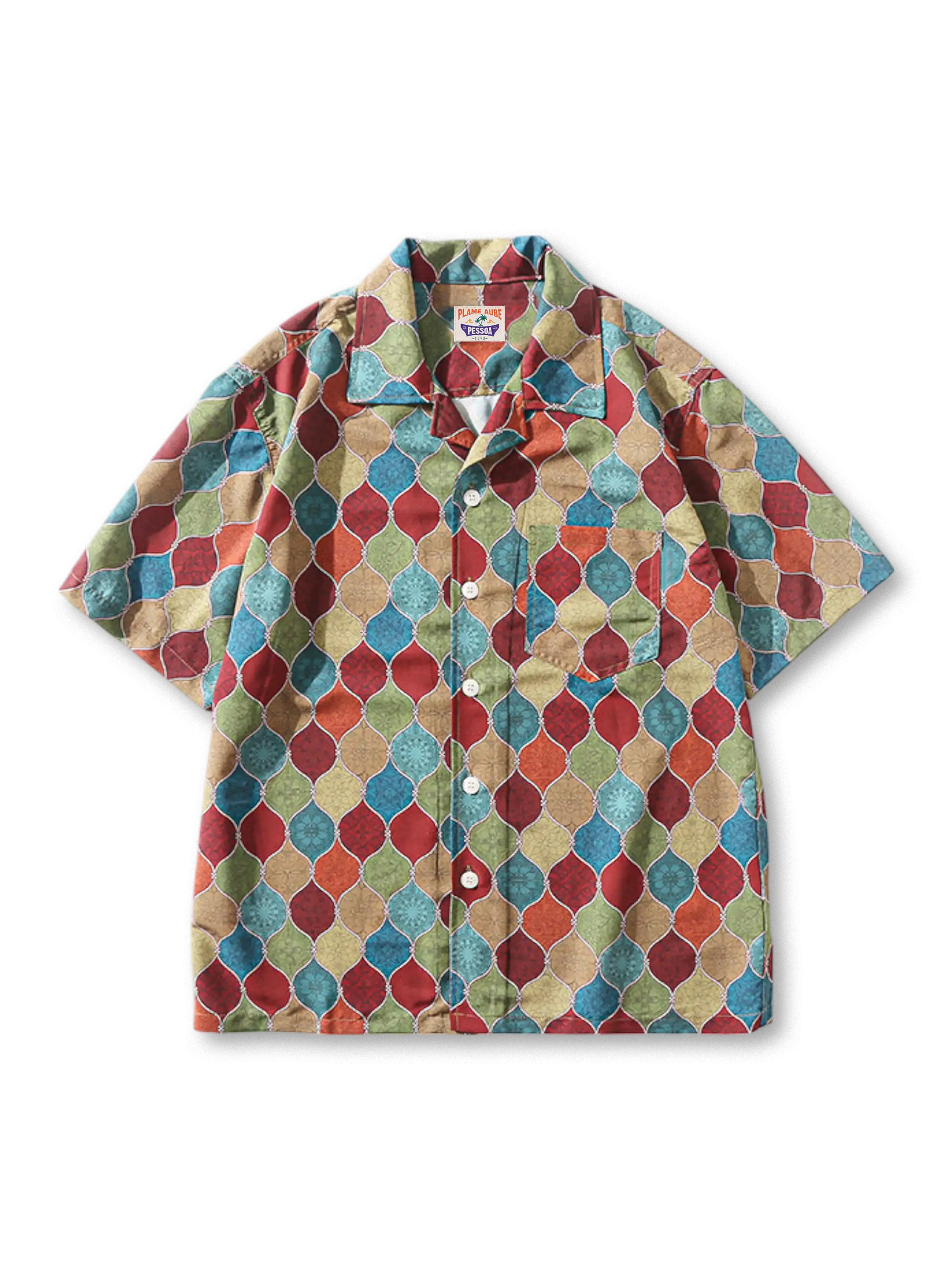 ロココ装飾柄を全面プリントしたキューバカラーアロハシャツ