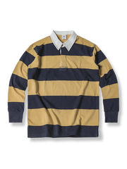 ヴィンテージ感あるラグビーストライプ長袖ポロシャツ