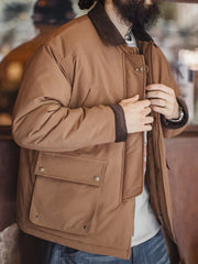 ハンティングジャケット コーデュロイ襟切り替え サファリショートコート