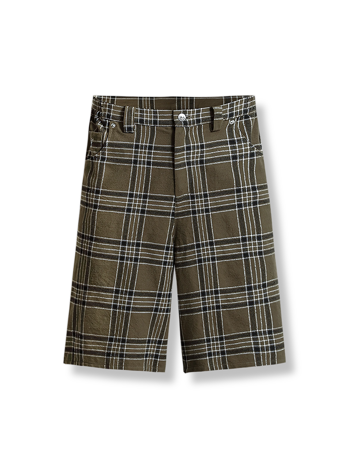 スコットランドチェック柄のワイドシルエット七分丈クロップドパンツ