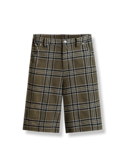 スコットランドチェック柄のワイドシルエット七分丈クロップドパンツ