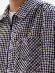 ヴィンテージシアサッカーギンガムチェックジップアップシャツ