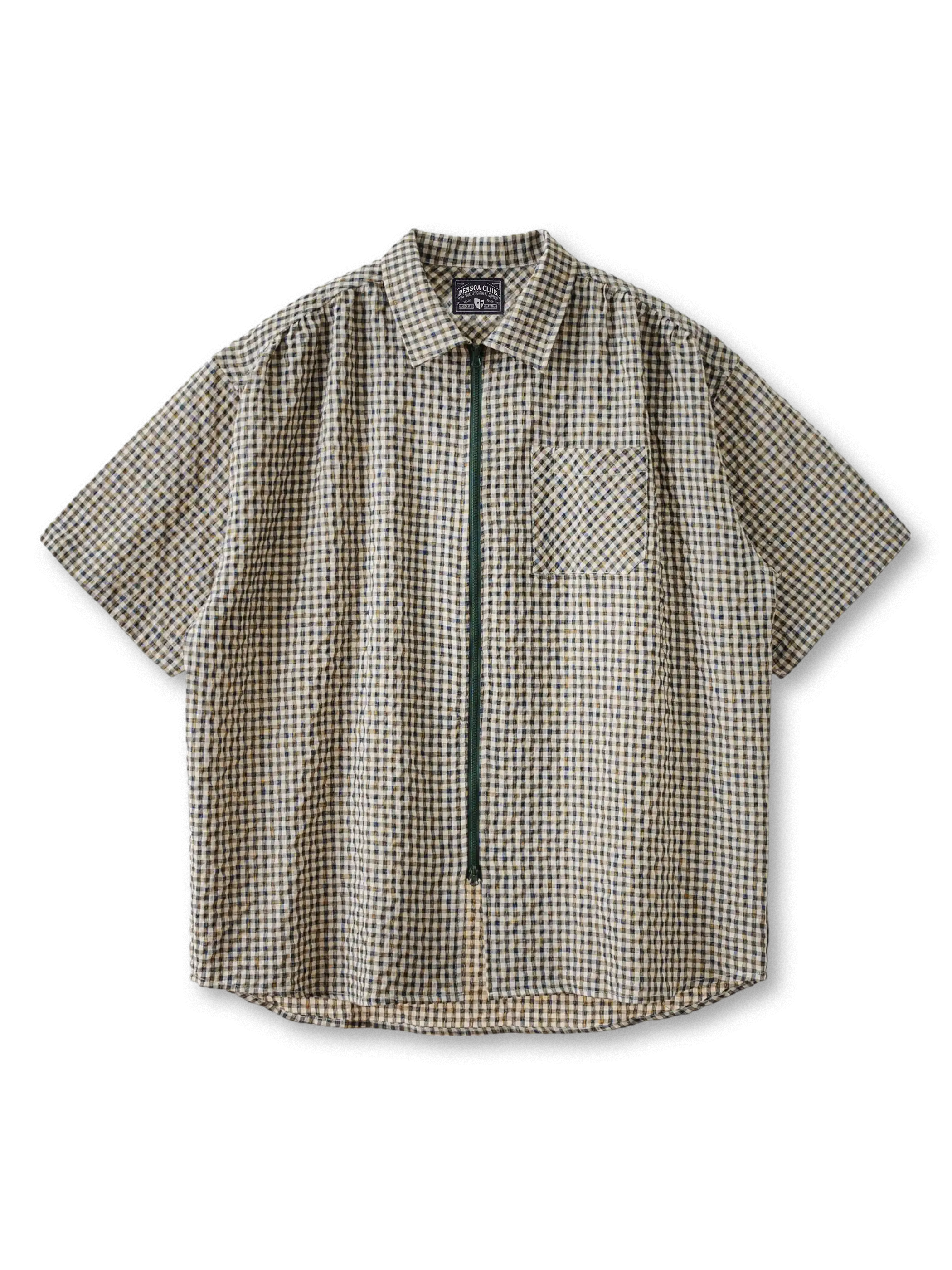 シアサッカーギンガムチェックジップアップシャツ正面ディスプレイ画像
