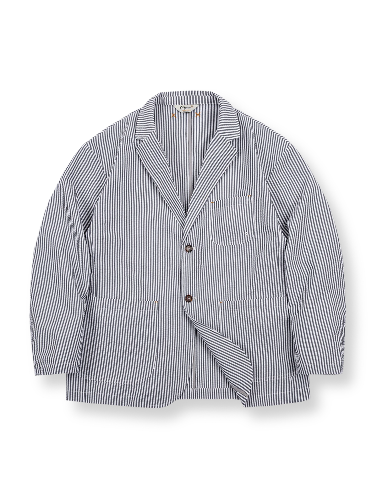 シアサッカー素材のストライプ柄テーラードジャケット。