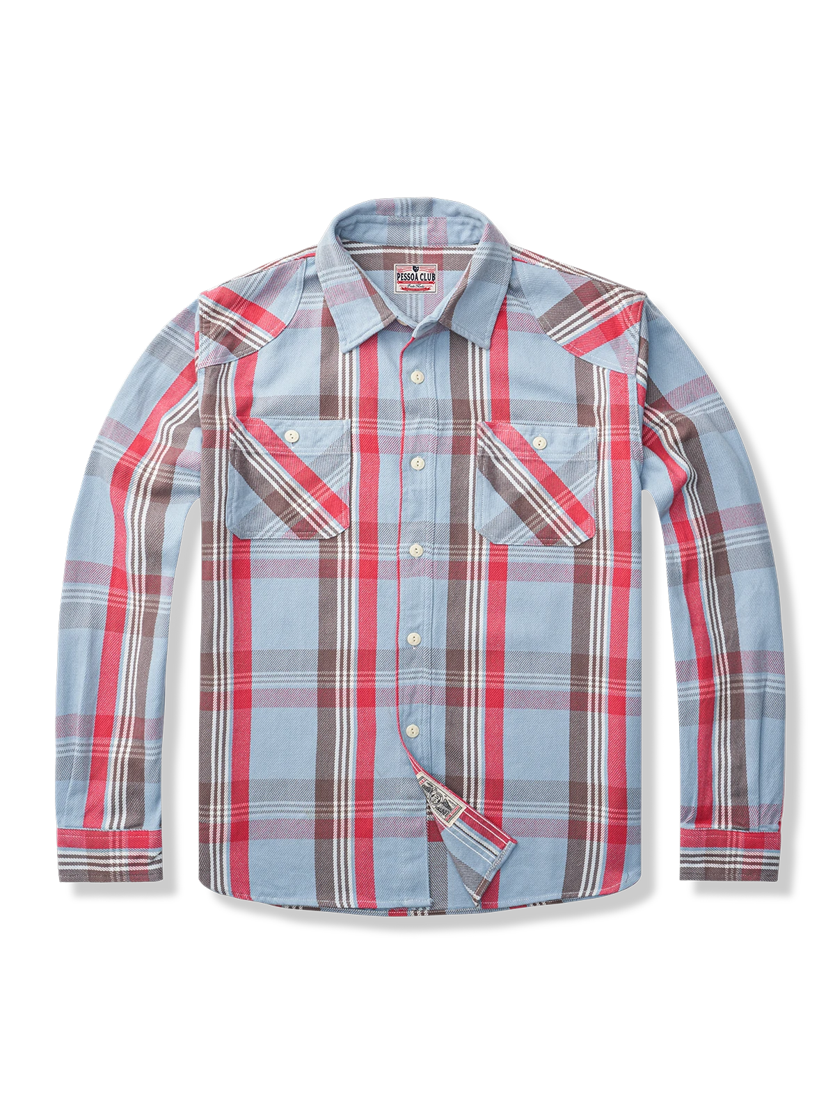 クラシックなチェック柄と現代的ワークウェア要素を融合したセルヴィッチワークシャツ