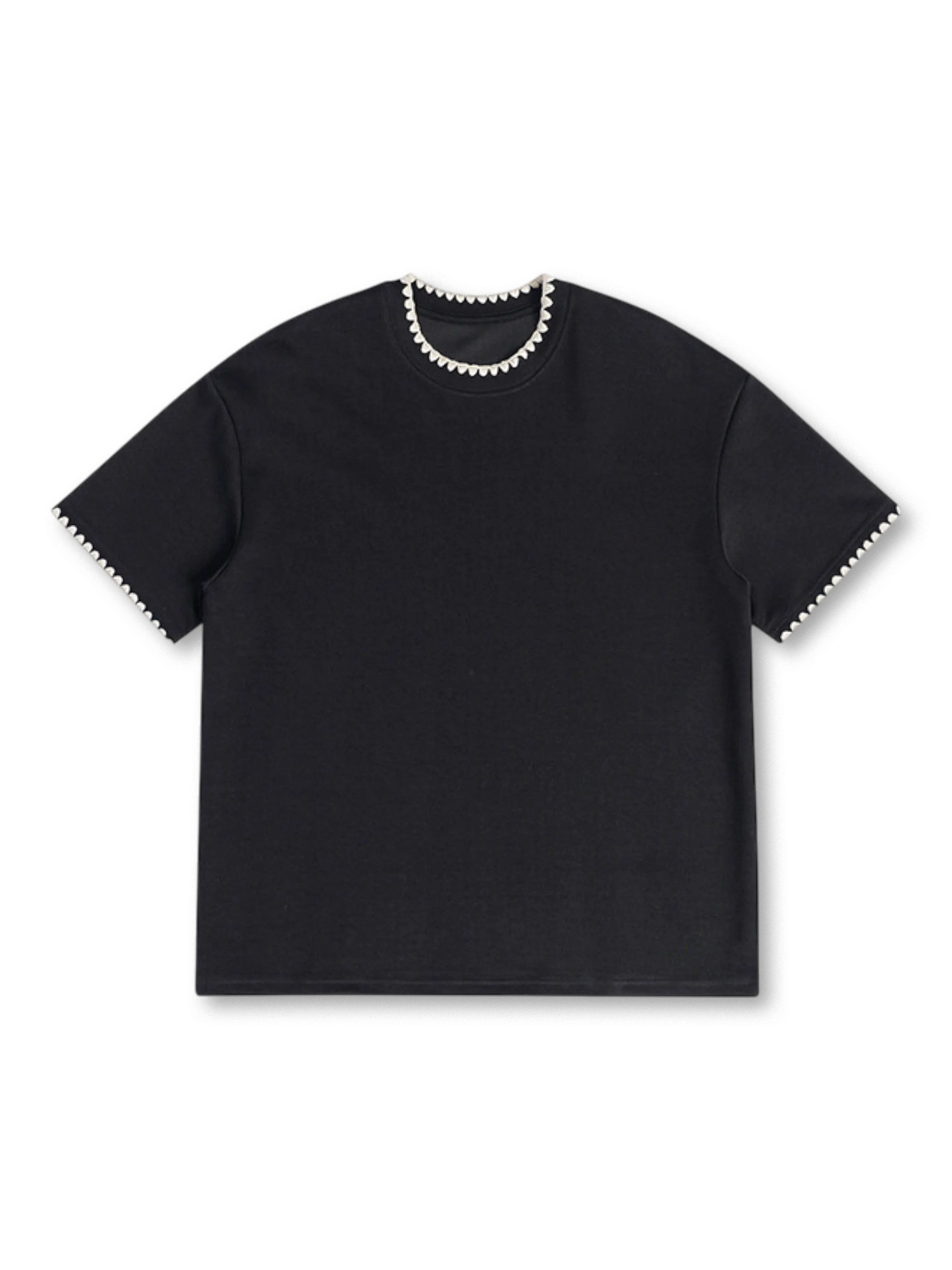 貝殻刺繍入り320g抗シワジャージー素材クルーネックTシャツ