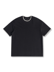 貝殻刺繍入り320g抗シワジャージー素材クルーネックTシャツ