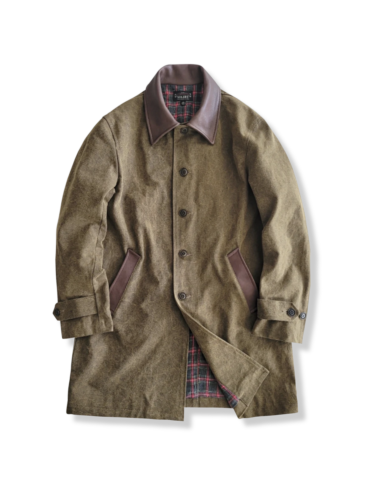 キャメルカラーのシングルブレストトレンチコート