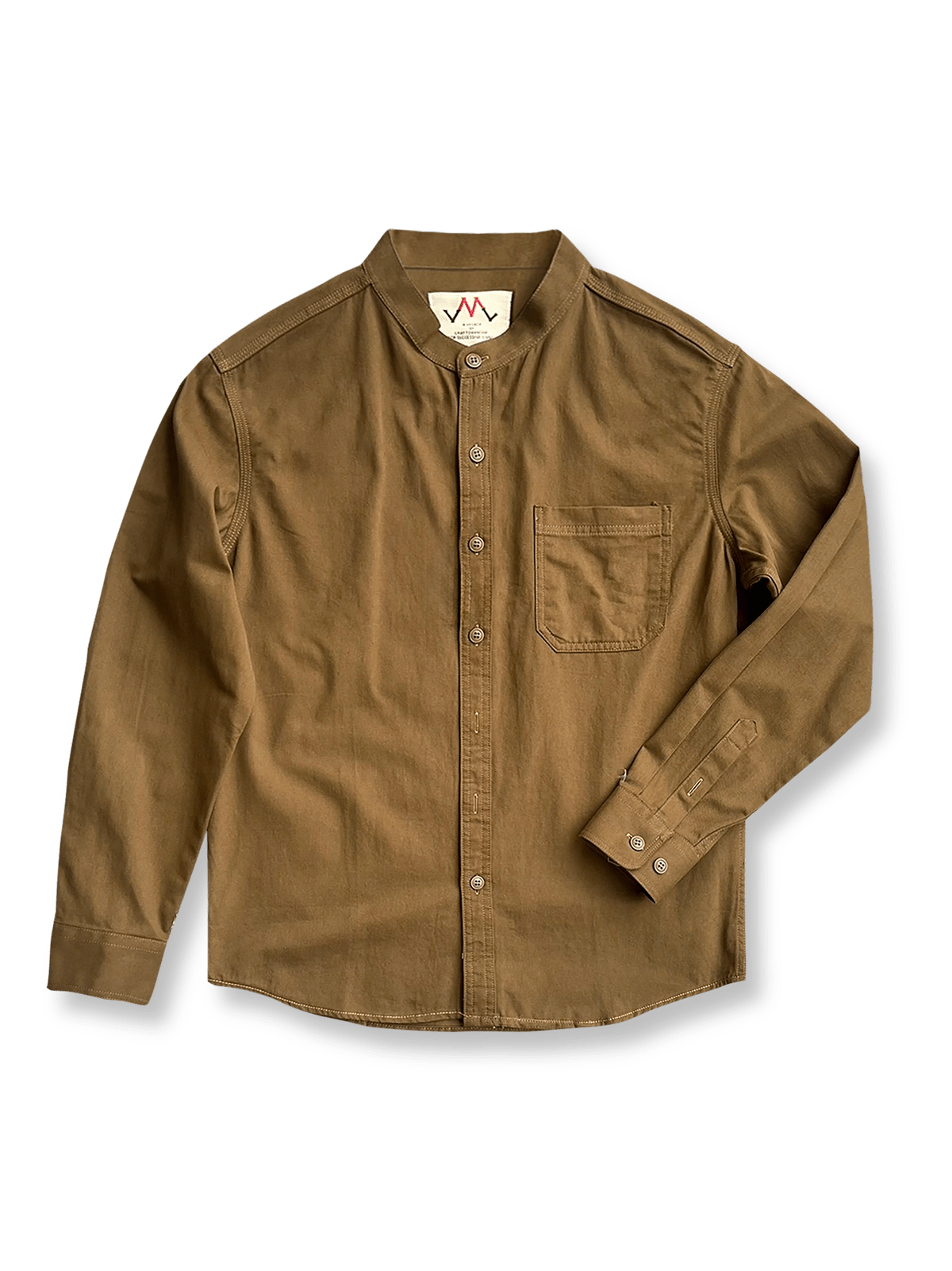 スタンドカラーとサイドポケットが映えるコットンシャツ