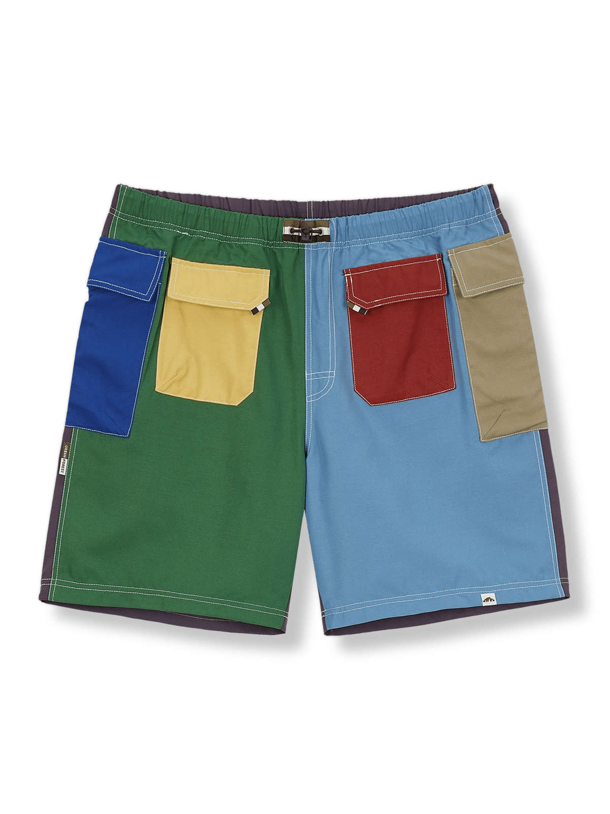 60年代カラー配色のアウトドアスポーツショートパンツ(100%ポリエステル・ドライ性能・三色ストライプロゴ付き)