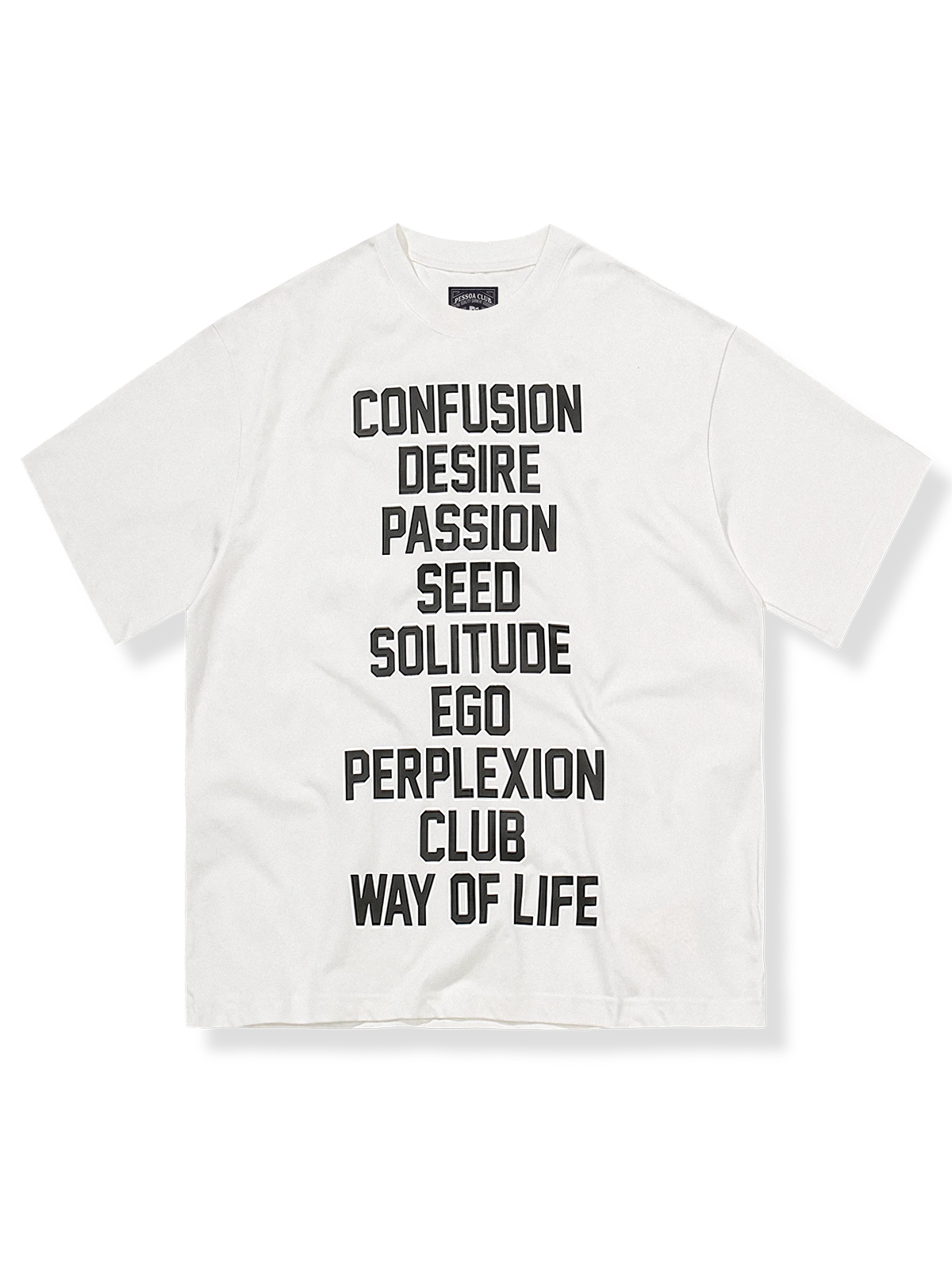 スローガンプリント白色半袖Tシャツ、ルーズフィット、純綿素材、耐久性強化首元