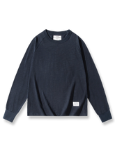 スラブコットン素材のレトロな長袖クルーネックTシャツ