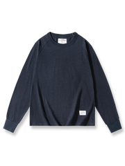 スラブコットン素材のレトロな長袖クルーネックTシャツ