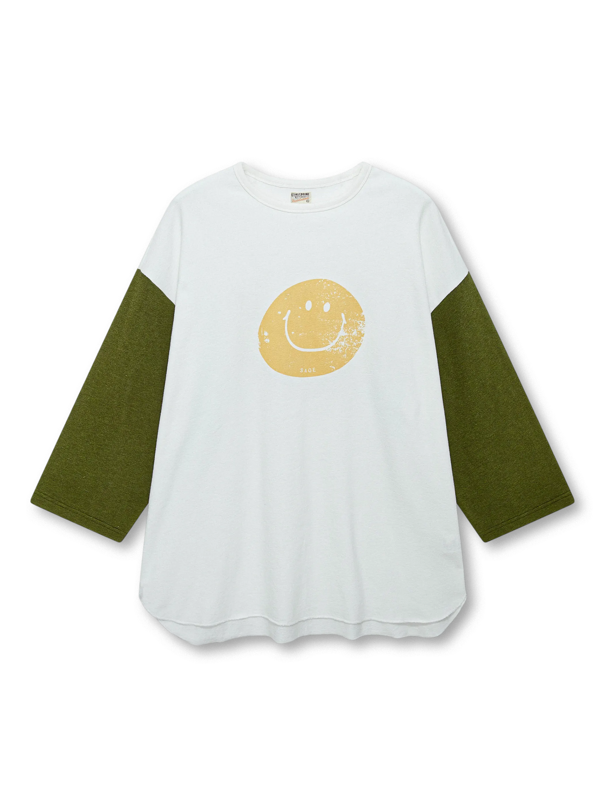 Smileyロゴ入り色織りジャージー7分袖Tシャツ(ブルー×ネイビー)