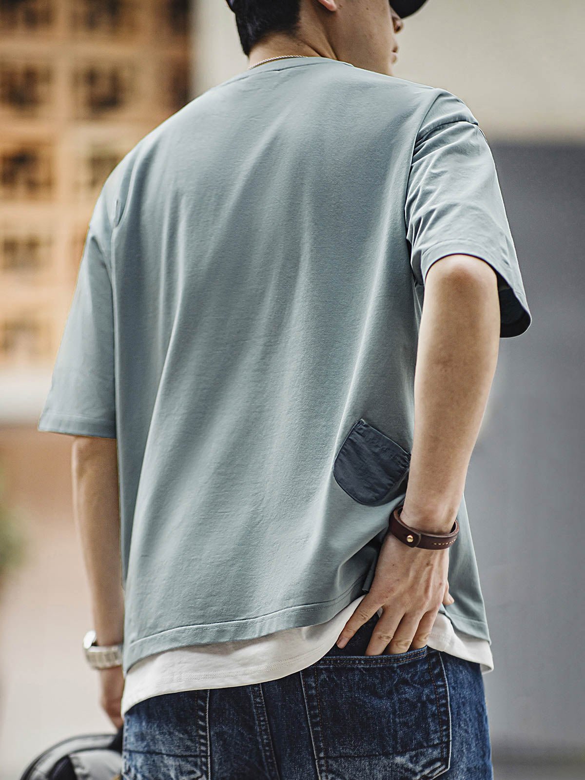 モデルが着用したアメリカンカジュアルSoronaクールタッチ半袖Tシャツの展示図