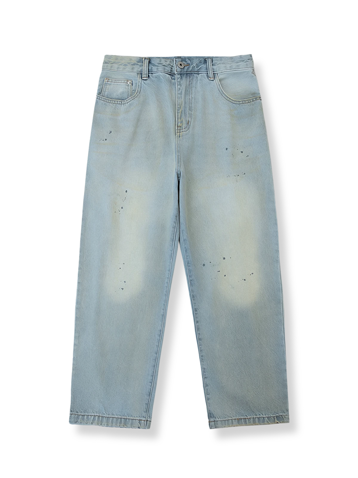 スプラッターデザインのワイドデニムパンツ