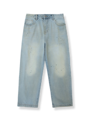 スプラッターデザインのワイドデニムパンツ