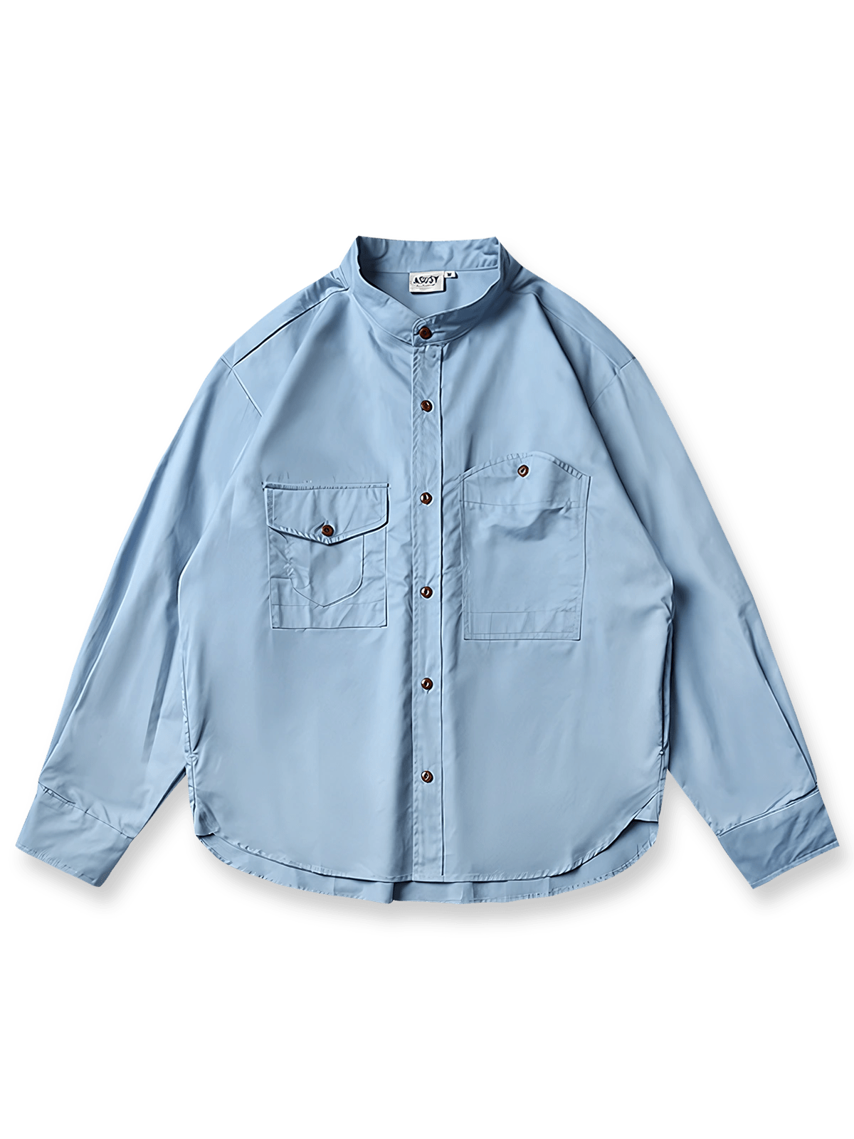 ひじパッチ付きスタンドカラーワークシャツ