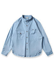 ひじパッチ付きスタンドカラーワークシャツ