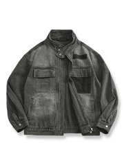 スタンドカラーとヴィンテージウォッシュが映えるデニムジャケット