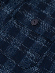 ブルー&ホワイトストライプスタンドカラーシャツ