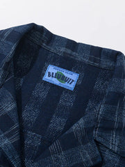 ブルー&ホワイトストライプスタンドカラーシャツ