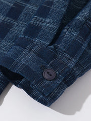 ブルー&ホワイトストライプスタンドカラーシャツ