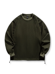 バイカラー襟とストライプ柄が特徴のルーズプルオーバースウェット