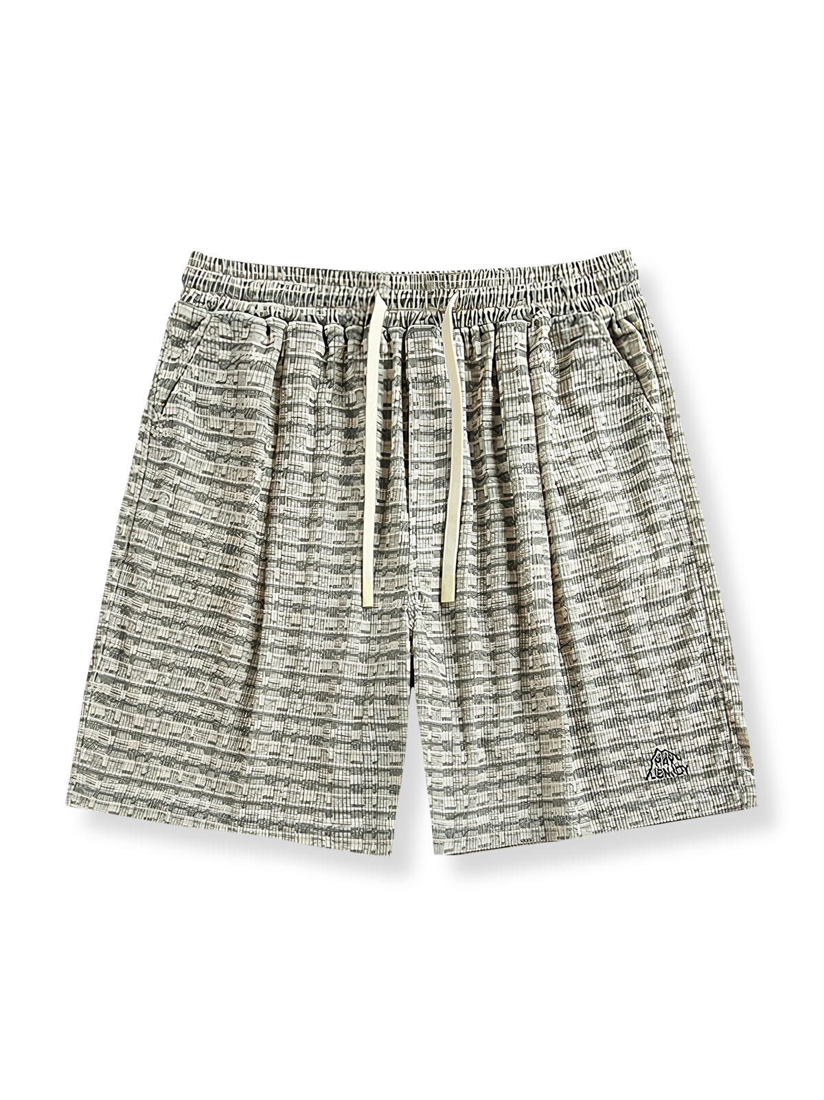 ヴィンテージストライプ柄のカジュアルハーフパンツ。