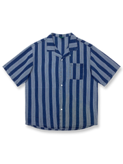 ブルーとホワイトのストライプが爽やかなキューバカラー半袖シャツ