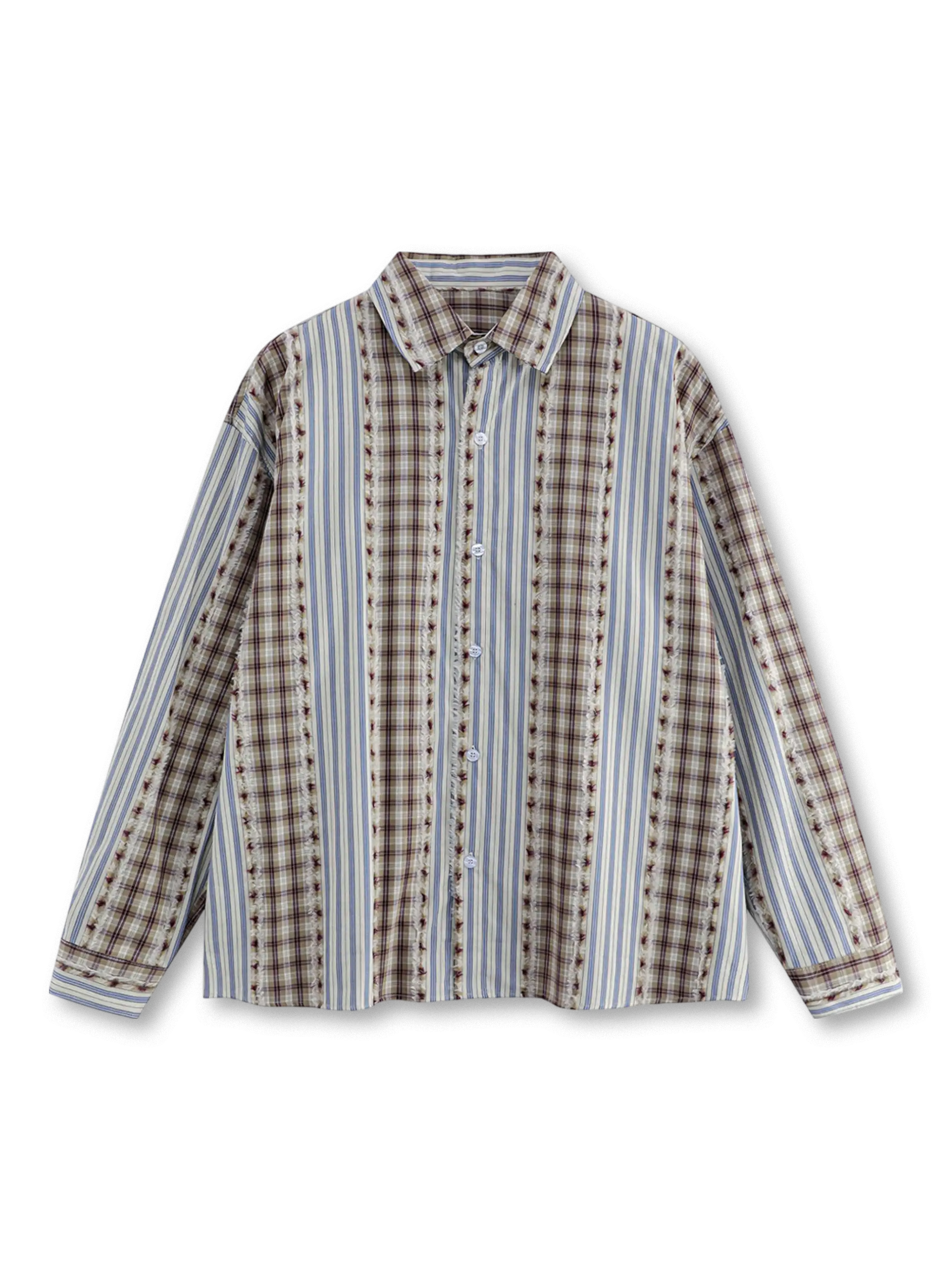 ストライプパッチワークオーバーサイズ長袖シャツ正面