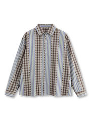 ストライプパッチワークオーバーサイズ長袖シャツ正面