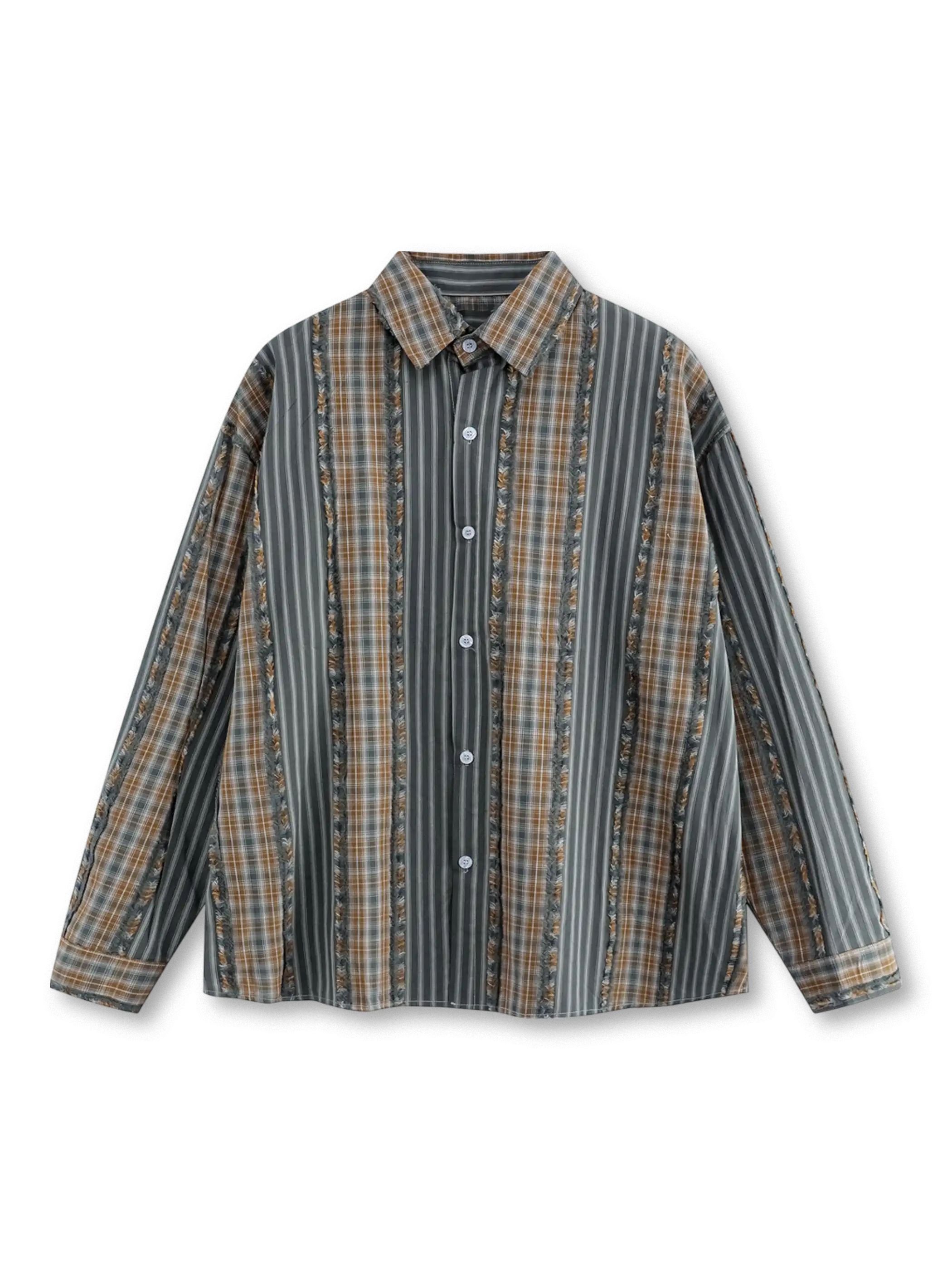 ストライプパッチワークオーバーサイズ長袖シャツ正面