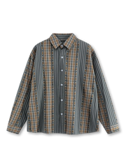 ストライプパッチワークオーバーサイズ長袖シャツ正面