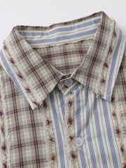 ストライプパッチワークオーバーサイズ長袖シャツ