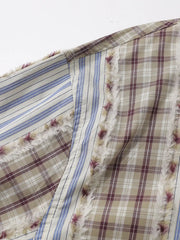 ストライプパッチワークオーバーサイズ長袖シャツ