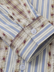 ストライプパッチワークオーバーサイズ長袖シャツ