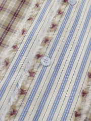 ストライプパッチワークオーバーサイズ長袖シャツ