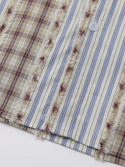 ストライプパッチワークオーバーサイズ長袖シャツ