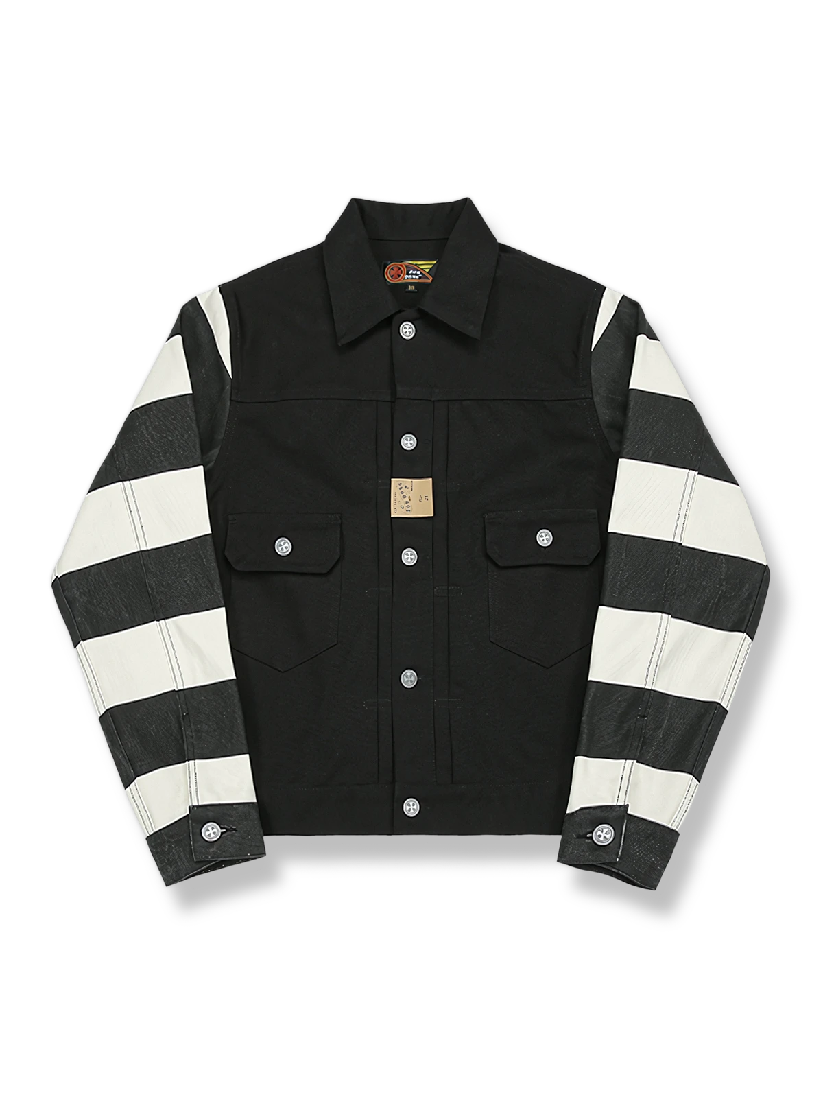 ストライプ柄パッチワークのショートジャケット