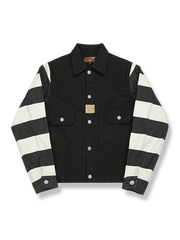 ストライプ柄パッチワークのショートジャケット