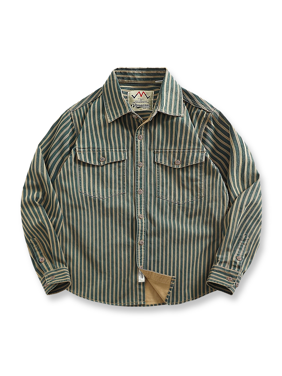 ウォッシュ加工が映えるストライプ柄ワークシャツ。