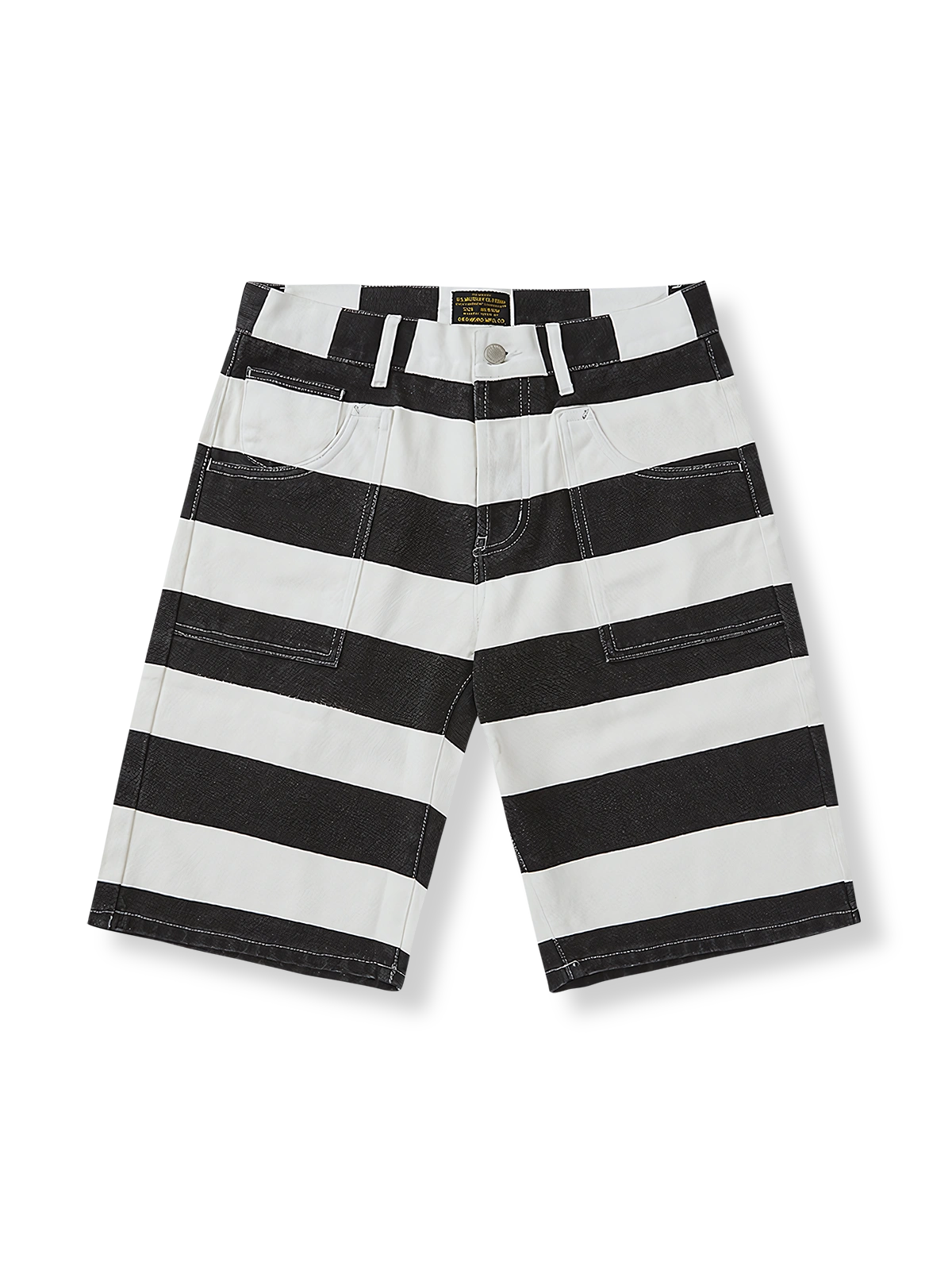 黒白ストライプとサンドウォッシュ加工が特徴のキャンバスワークショートパンツ