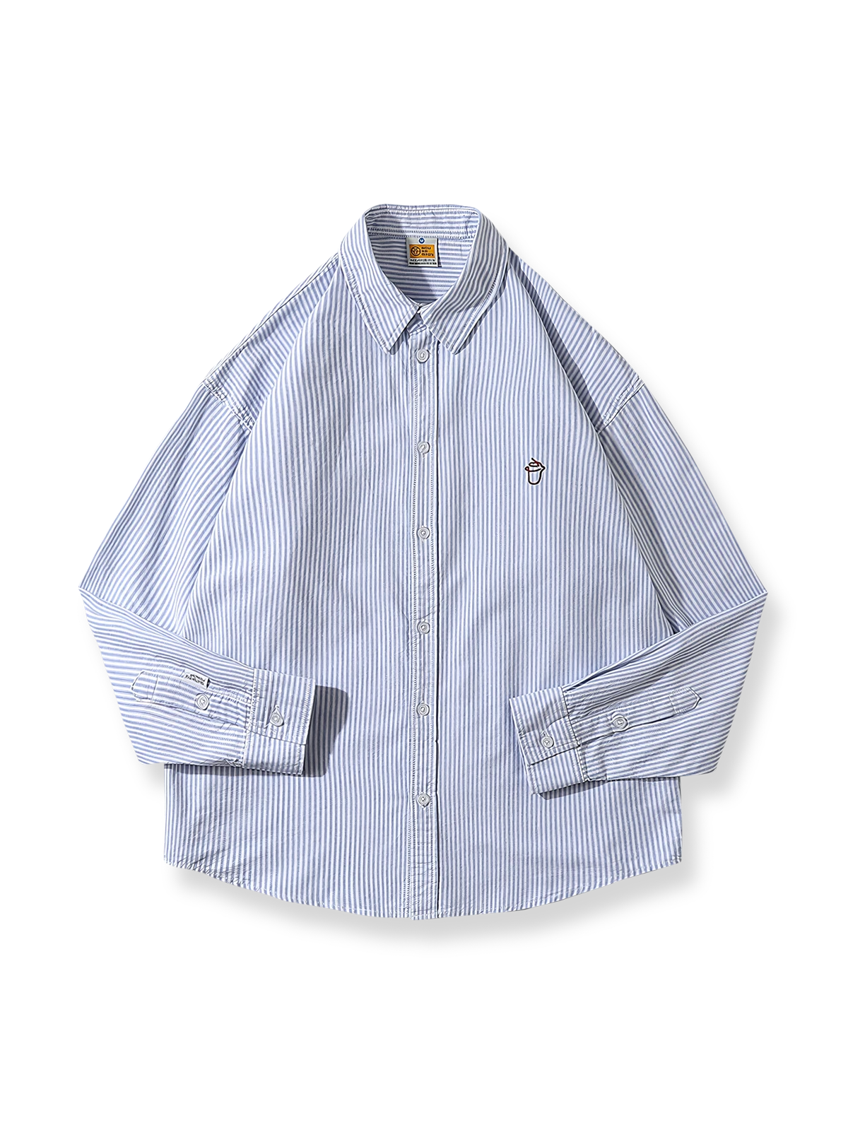 ストライプ柄に刺繍が施されたコットンシャツ。