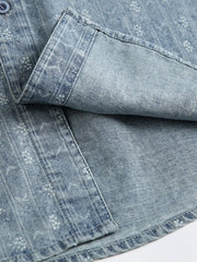 ストライプジャカードデニム五分袖シャツ